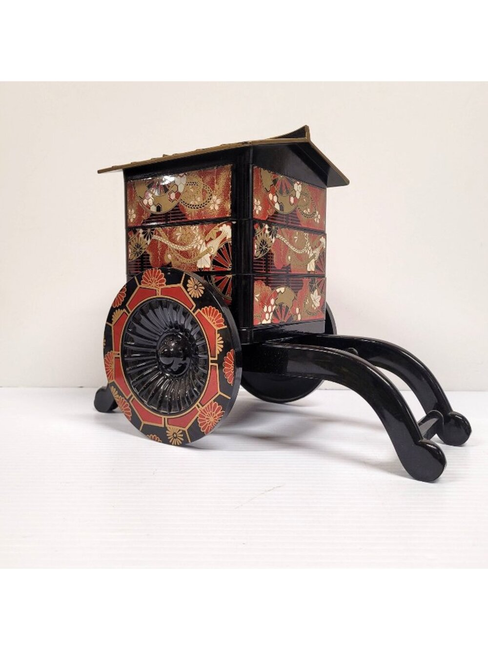 Japanese Imperial Oxcart Box Lacquerware 3 Stacking Removable Trays Jewelry Box